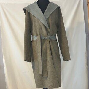 Sam Edelman Tie Belt Wool Blend Hooded Wrap Coat Size 10
